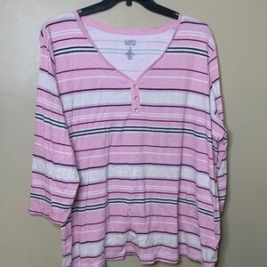 Croft & Barrow Pink and White Striped Long Sleeve Top